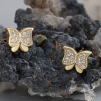 E0562 Small Country Style Bowknot Design Earrings for Women Copper Plated Real Gold Micro Inlaid Zircon Earrings