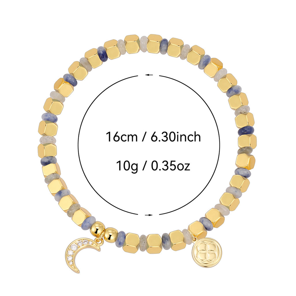 B0283 Vintage Moon Inlaid Zircon Beaded Fashion Trend Blue Point Quartz Bracelet