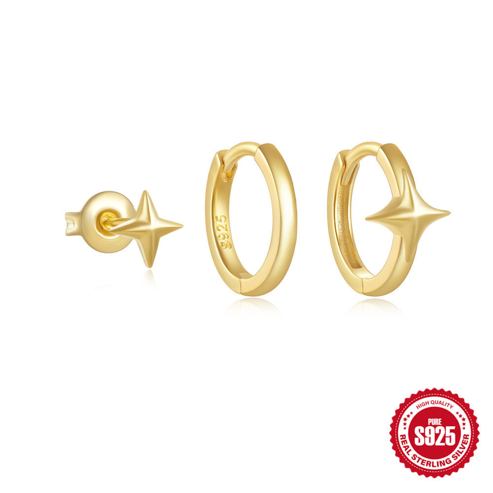 S925Sterling Silver Inlaid Diamond Star Moon Horse Eye Stud Earrings Hoop Earrings Hot-Selling Trendy Earrings Set