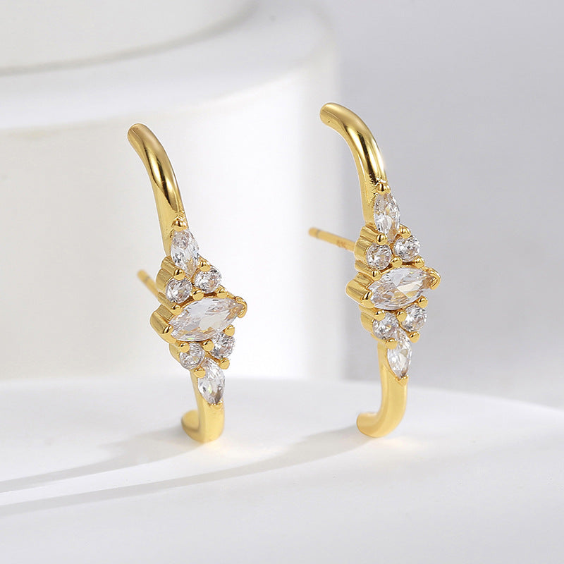 E0476 Fashion Brass Gold-Plated Modern Minimalist Style Earrings for Women with Zirconia