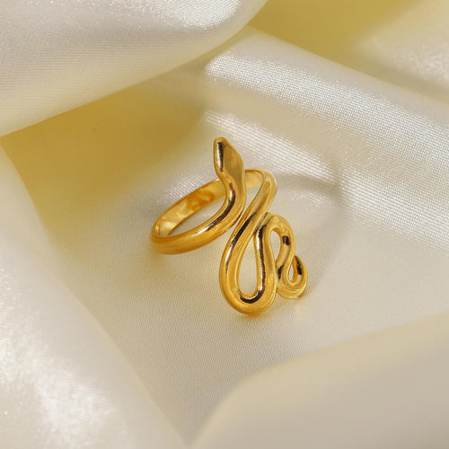 18K Gold-Plated Snake Open Stainless Steel Ring — front view