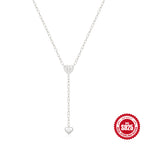 Sterling Silver Tassel Y Clavicle Necklace With Double Heart Diamonds