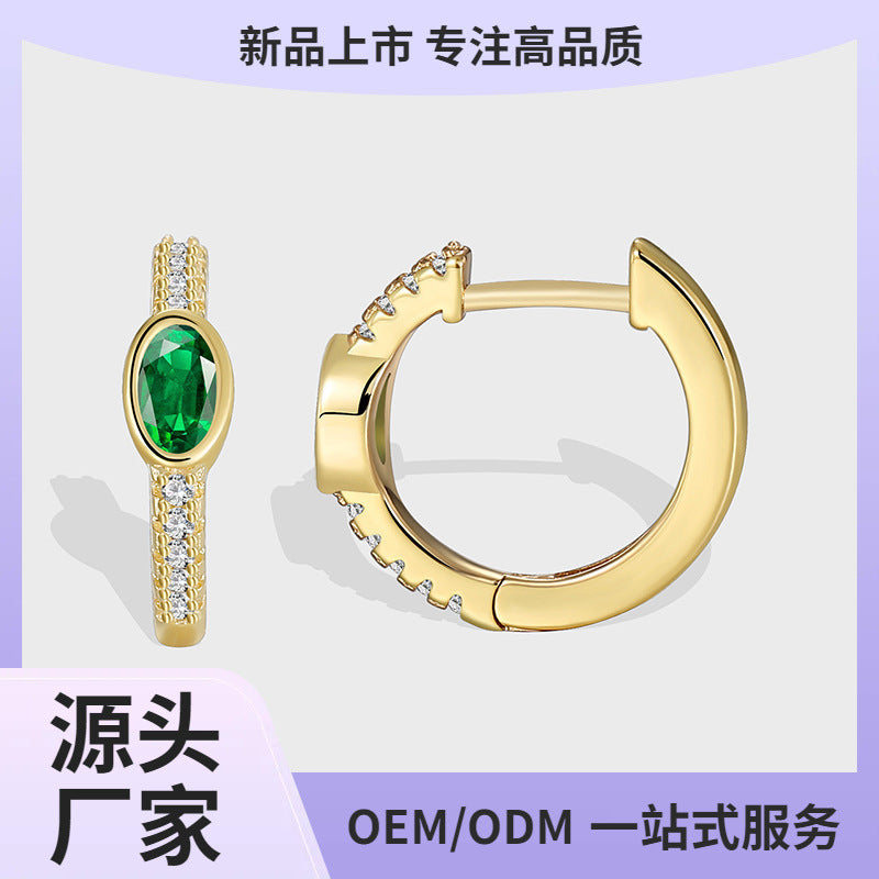 E0465 Round Single-Sided Trendy Circle Earrings for Women Simple Zircon Hoop Earrings