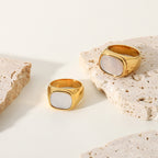 2H Rectangular white ring 18K Gold Vacuum Plating Stainless Steel Wedding Ring Couple Ring