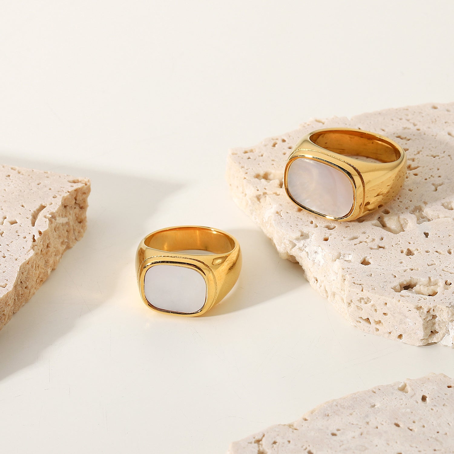 2H Rectangular white ring 18K Gold Vacuum Plating Stainless Steel Wedding Ring Couple Ring