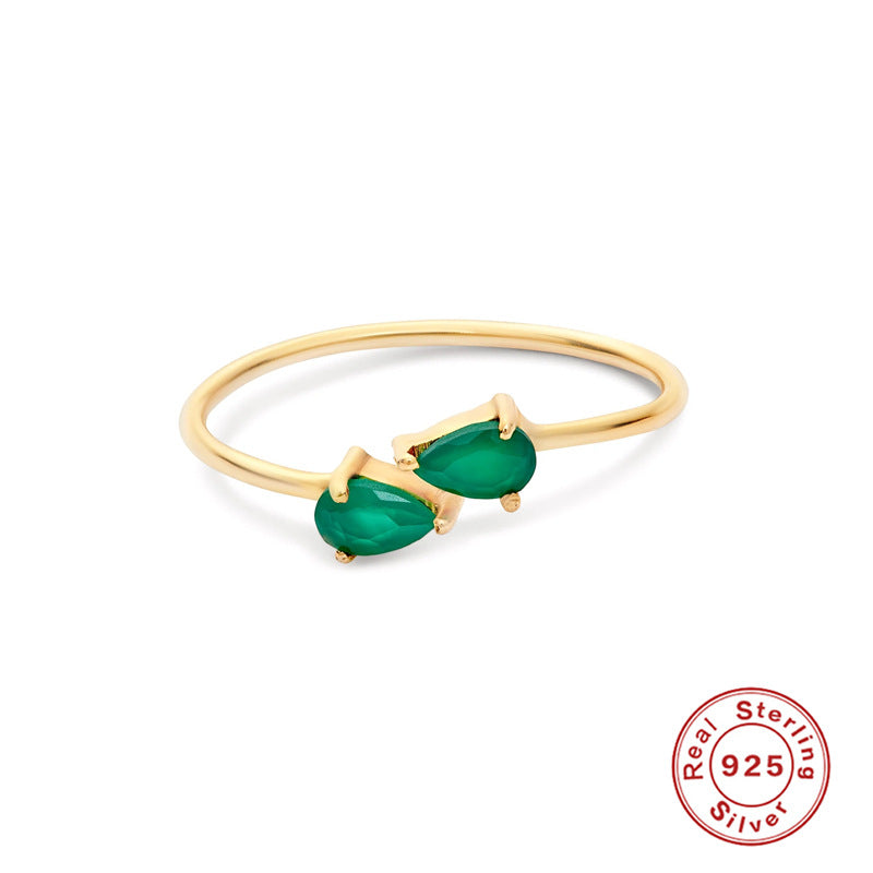 S925Sterling Silver Mini Water Drop Heart-Shaped Zircon Open Ring Hot-Selling Super Sparkling Diamond-Studded Index Finger Ring