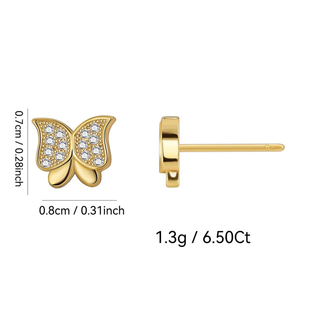 E0562 Small Country Style Bowknot Design Earrings for Women Copper Plated Real Gold Micro Inlaid Zircon Earrings