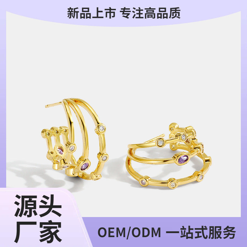 Fashion Zircon Earrings for Women New multi-layered circle vintage elegant earrings