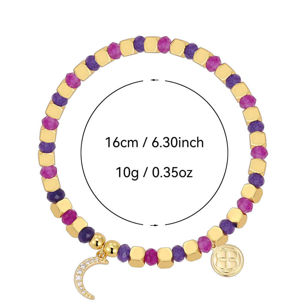 B0294 Crescent Moon Inlaid Zircon Beaded Fashion Bracelet