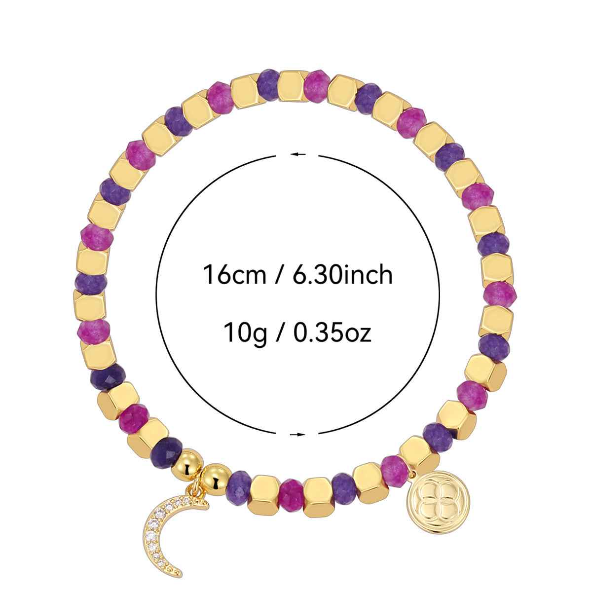 B0294 Crescent Moon Inlaid Zircon Beaded Fashion Bracelet
