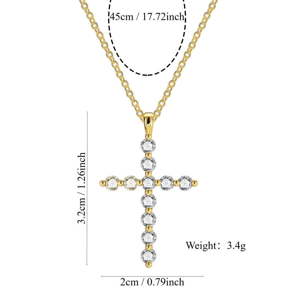 N0248 Fashion Plated18K Gold Cross Zircon Pendant Necklace for Women Versatile Necklace