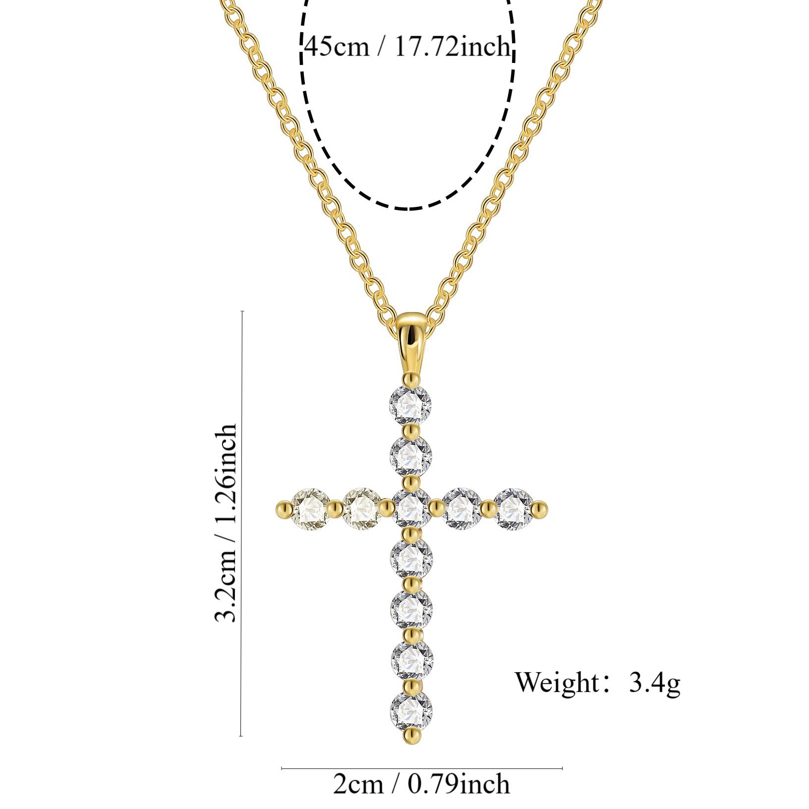 N0248 Fashion Plated18K Gold Cross Zircon Pendant Necklace for Women Versatile Necklace