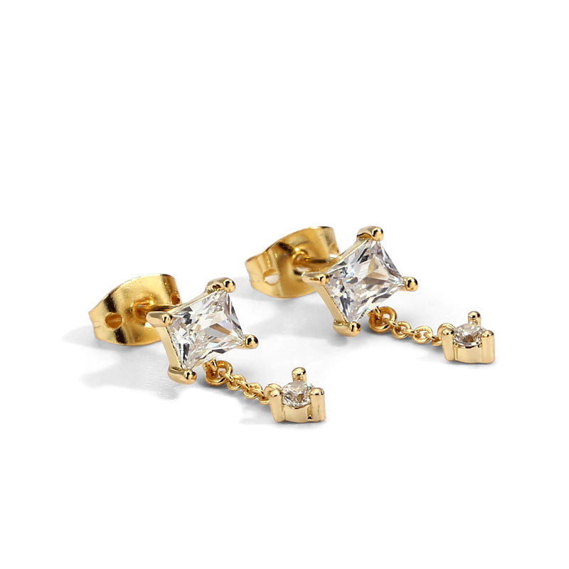 Geometric Zircon Swing Earrings for Women Fashion Simple Diamond-Encrusted Earrings Direct Supply