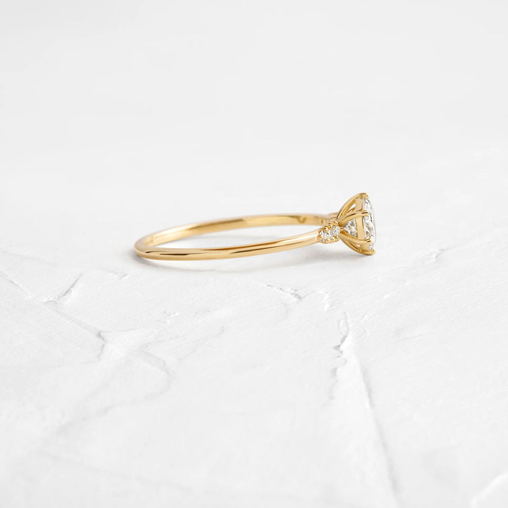 S925Sterling Silver Classic Six-Prong Diamond Ring Women's Fashion Style Engagement Zircon Ring