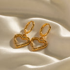 2H French Retro Court Style Elegant Earrings18K Gold Hollow Heart Earrings Trendy Ear Jewelry