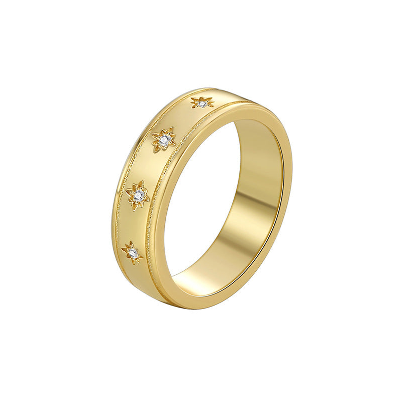 R0578 French Minimalist Monochrome Retro Design Ring for Women Fashion Micro Pave Zircon Ring