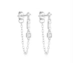 S925Sterling Silver Inlaid Diamond Pearl Tassel Chain Earrings Studs Hot-Selling Geometric Star Moon High-End Ear Jewelry