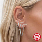 925Pure Silver Minimalist Smooth Hoop Earrings Set Hot-Selling Classic Cool Earrings for Women