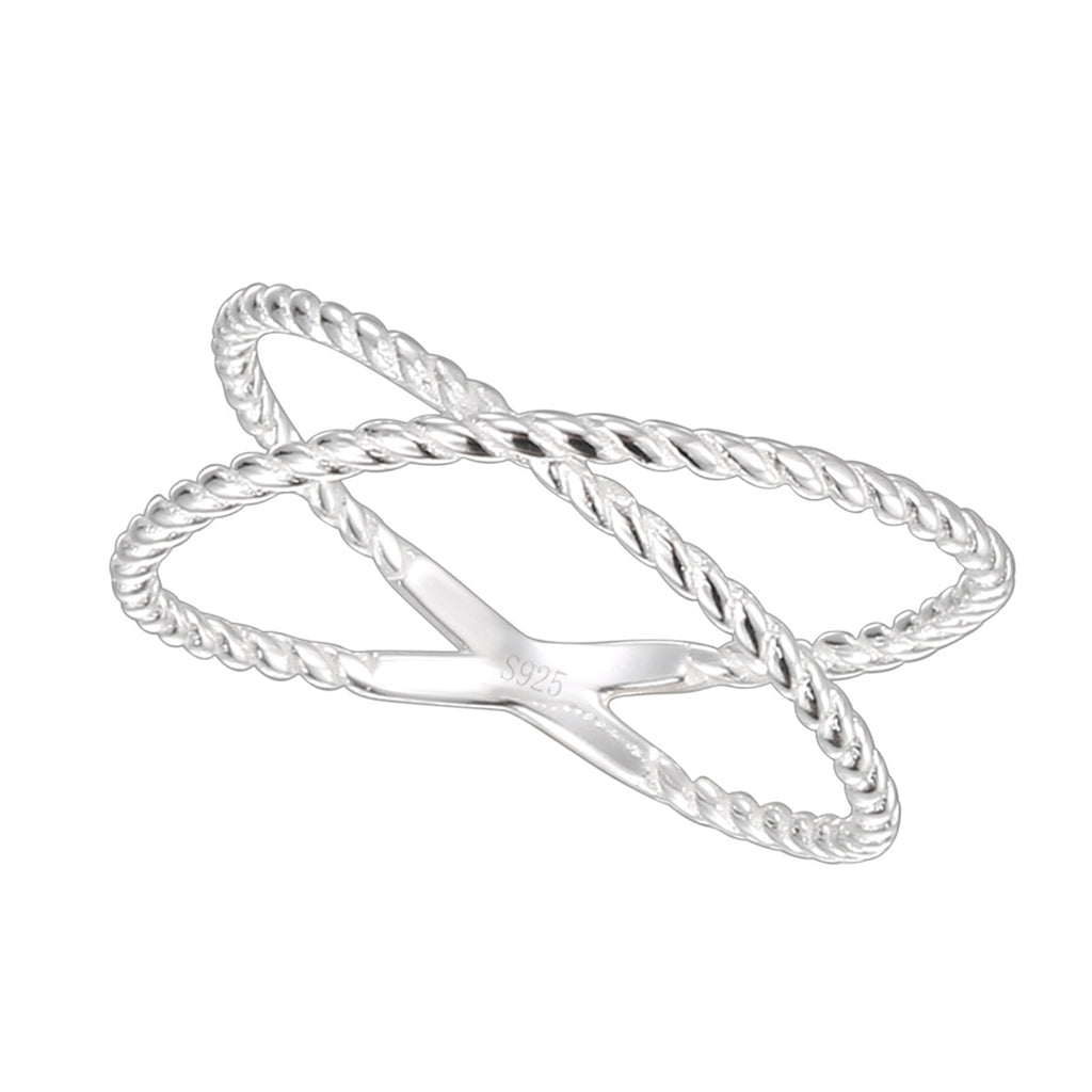 SR0046 S925Silver Double Ring Double Circle Line X Minimalist Ring Design