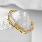 R0174 Fashion Single Row Zirconia Open Ring for Women Gold Plated Minimalist