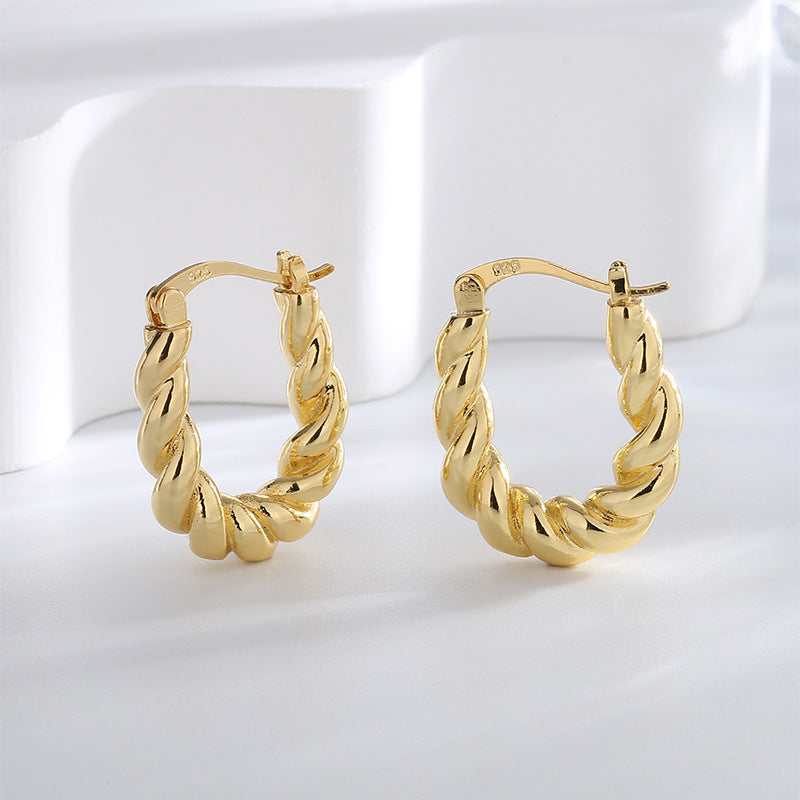 E0527 Minimalist Design Patterned Earrings Copper Gold Plated Simple Versatile Smooth Hoop Earrings