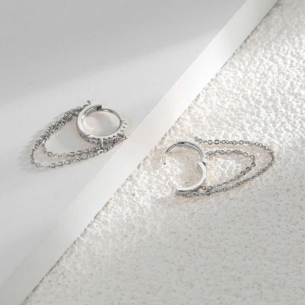 E0401 Tassel Chain Pendant Small Hoop Earrings Fashionable Personality Micro Pave Zircon Hoop Cyberpunk Earrings