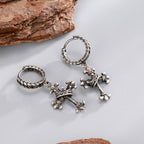 E0738 Hip-Hop Punk Style Trendy Earrings for Women Vintage Distressed Antique silver Crown Cross Earrings