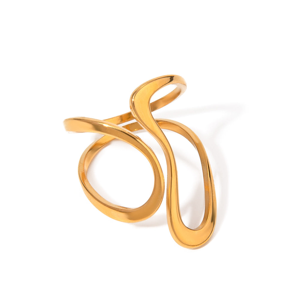 18k Gold Stainless Steel Smooth Line Irregular Open Ring Unique Line Design Ring