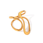 18k Gold Stainless Steel Smooth Line Irregular Open Ring Unique Line Design Ring