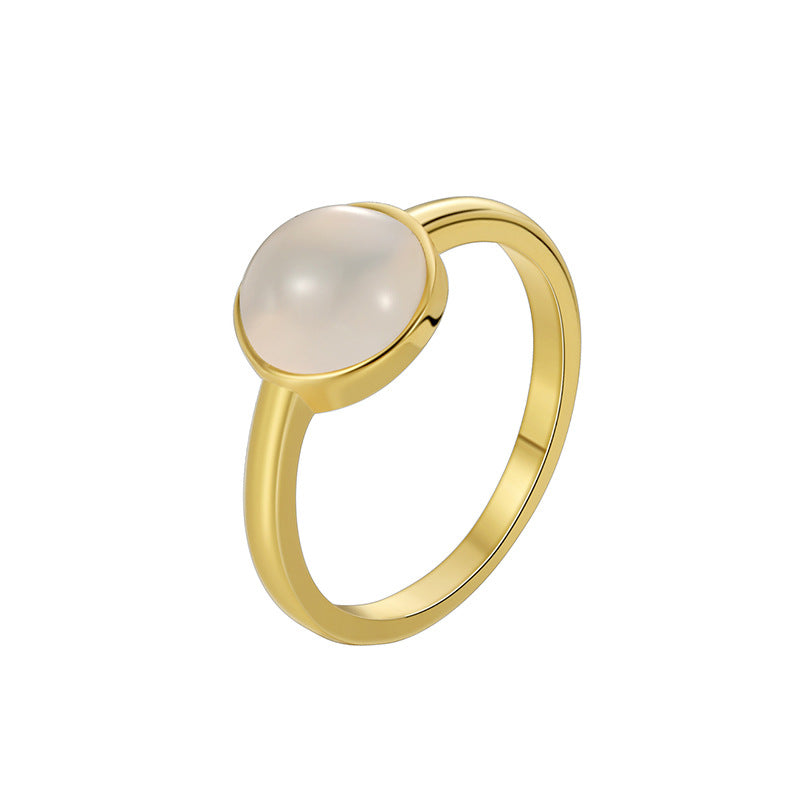 R0574 Minimalist Monochrome Elegant Ring for Women, Cool Retro Fashion Cat's Eye Stone Inlaid Ring