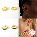 S925Sterling Silver Wave Oil Drop Imitation Enamel Hoop Earrings Hot-Selling Creative Ear Jewelry