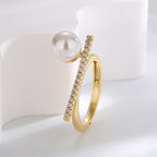 R0592 Simple Single Row Zircon Ring for Women Bohemian Vintage Elegant Shell Pearl