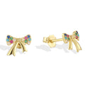 Gold-Plated 925 Sterling Silver Cubic Zirconia Bow Earrings — alternate product view — jewelry finish and design detail
