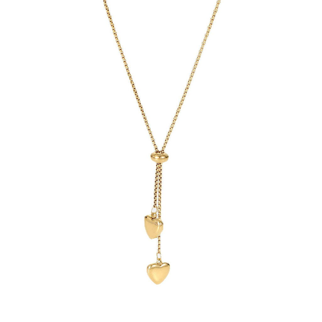 2H Necklace 14K Gold Y Letter Rope Chain Two Heart Pendant Necklace Women's Fashion Necklace