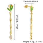 E0624 Korean Fashion Mori Style Clover Resin Earrings for Women Copper Gold Plated Bamboo Tube Water Drop Zircon Earrings