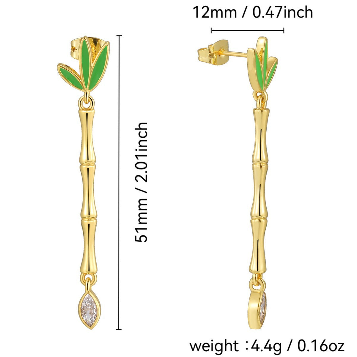 E0624 Korean Fashion Mori Style Clover Resin Earrings for Women Copper Gold Plated Bamboo Tube Water Drop Zircon Earrings