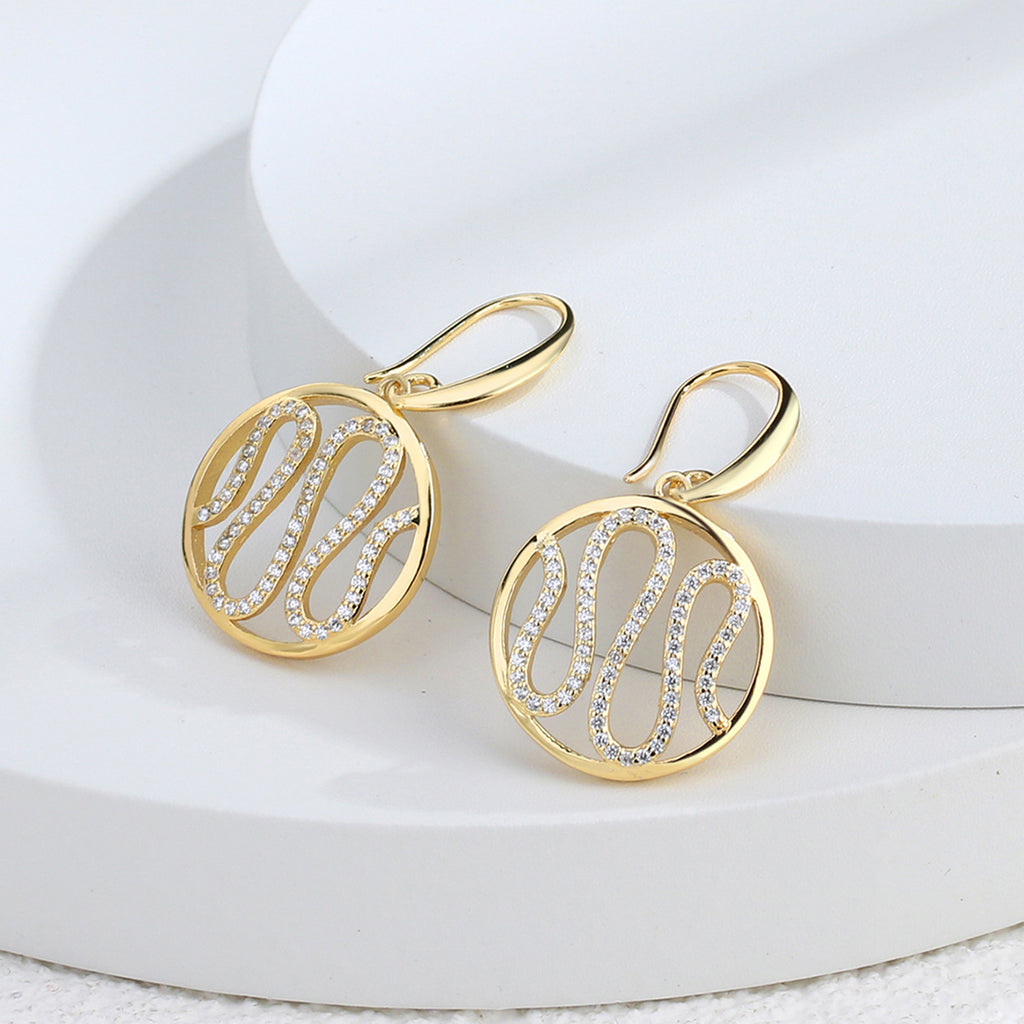E0337 Irregular Wave Ear Hook Female Gold Plated Inlaid Zircon Hollow Ear Jewelry