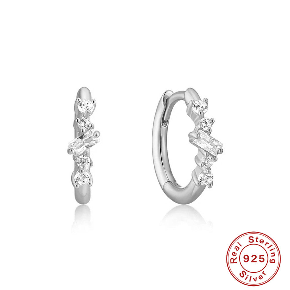 S925Sterling Silver Cluster Diamond Geometric Hoop Earrings Hot-Selling Trendy Ear Jewelry