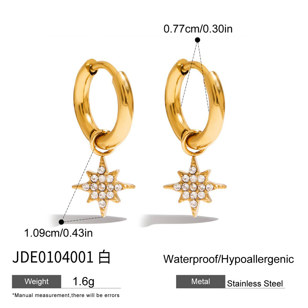 Stainless Steel Rhinestone Earrings Women's Earrings Non-Fading Earrings Jewelry