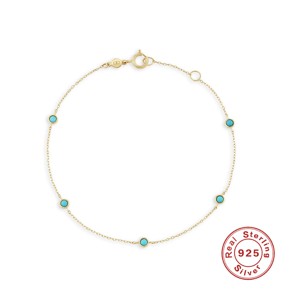 S925 Sterling Silver Paperclip Snake Bracelet Diamonds And Turquoise