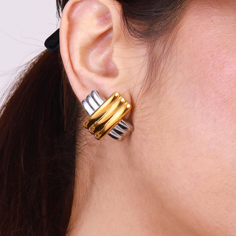 2H Stainless Steel Contrast Color Square Stud Earrings Ring Earrings Jewelry ring