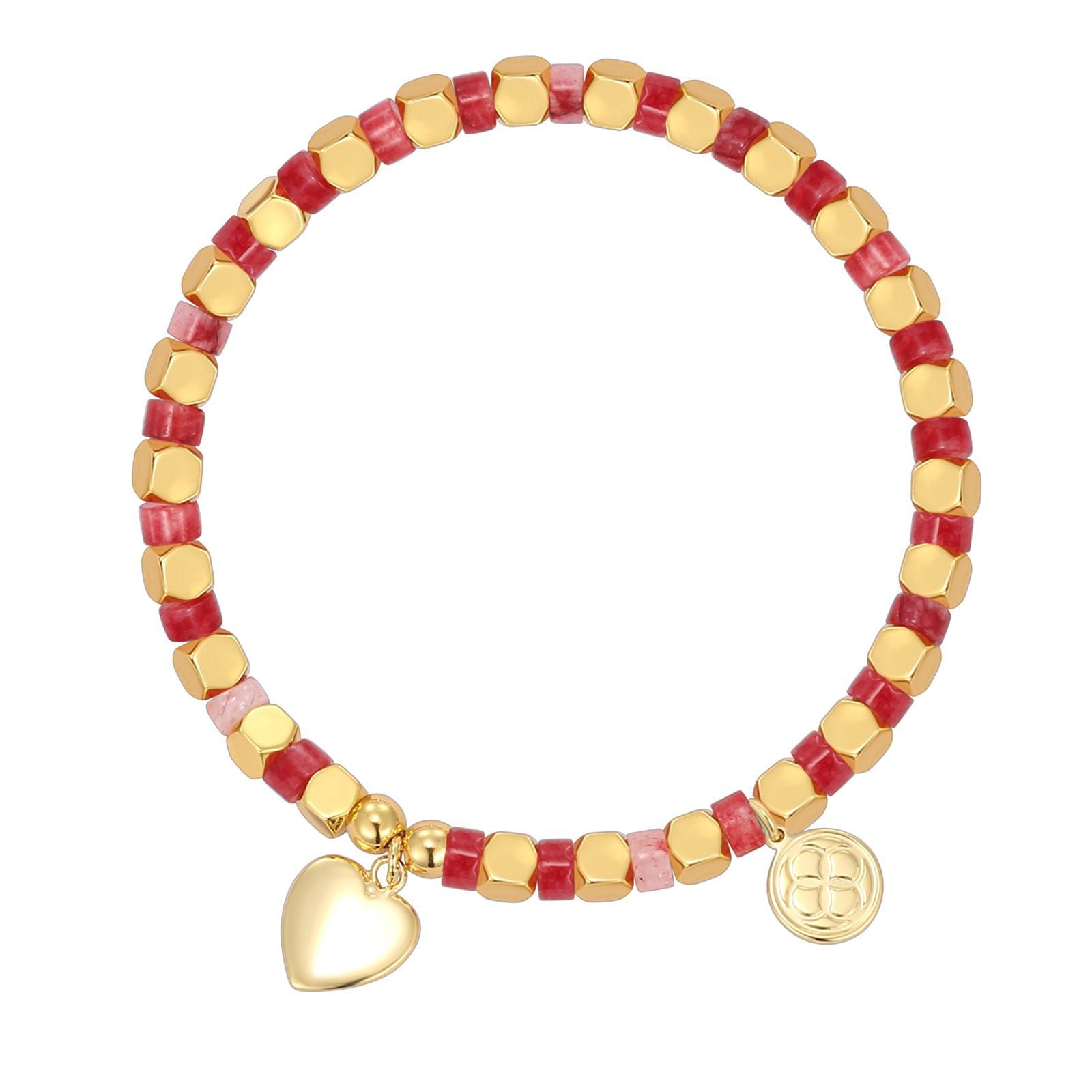 B0249 Vintage Bohemian Heart Beaded Bracelet with Red Stone