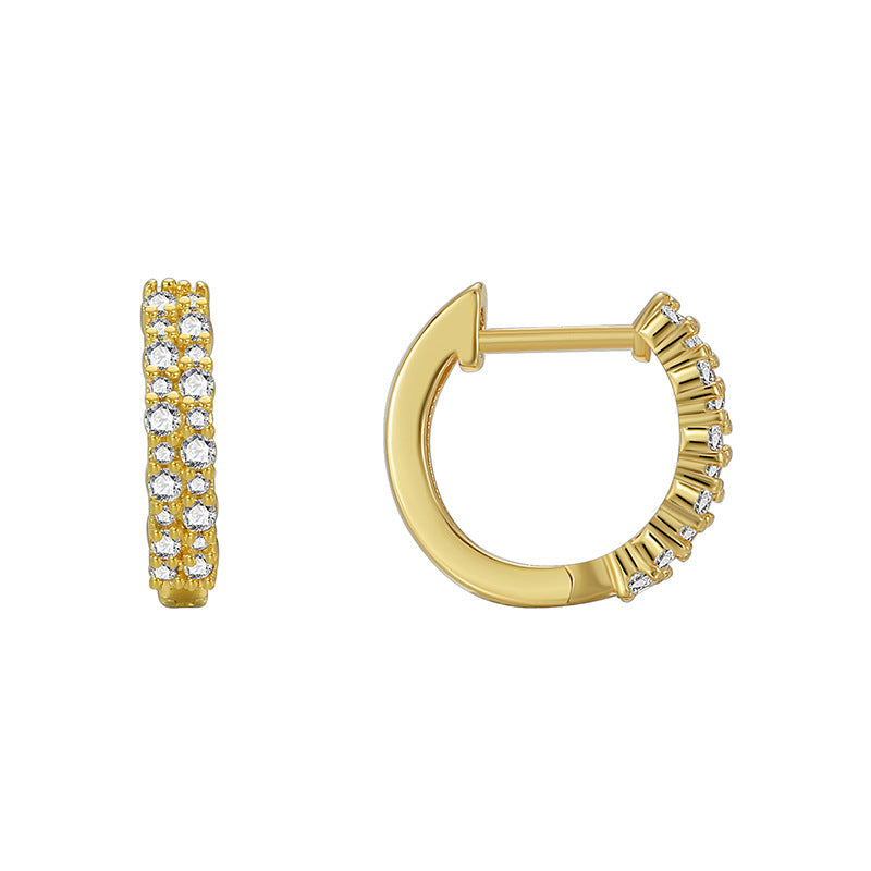 E0602 Creative Asymmetric Design Earrings for Women Brass Gold-Plated Single Row Micro-Inlaid White Zircon Hoop Earrings