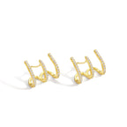 E0130 Design Three-Claw Zirconia Stud Earrings for Women, Minimalist Style Gold-Plated Earrings
