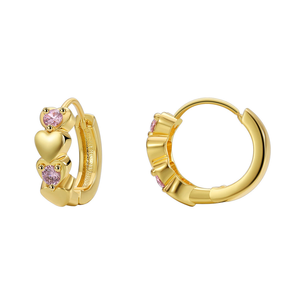 E0671 Fashionable Earrings for Women with Heart-Shaped Pink Zirconia