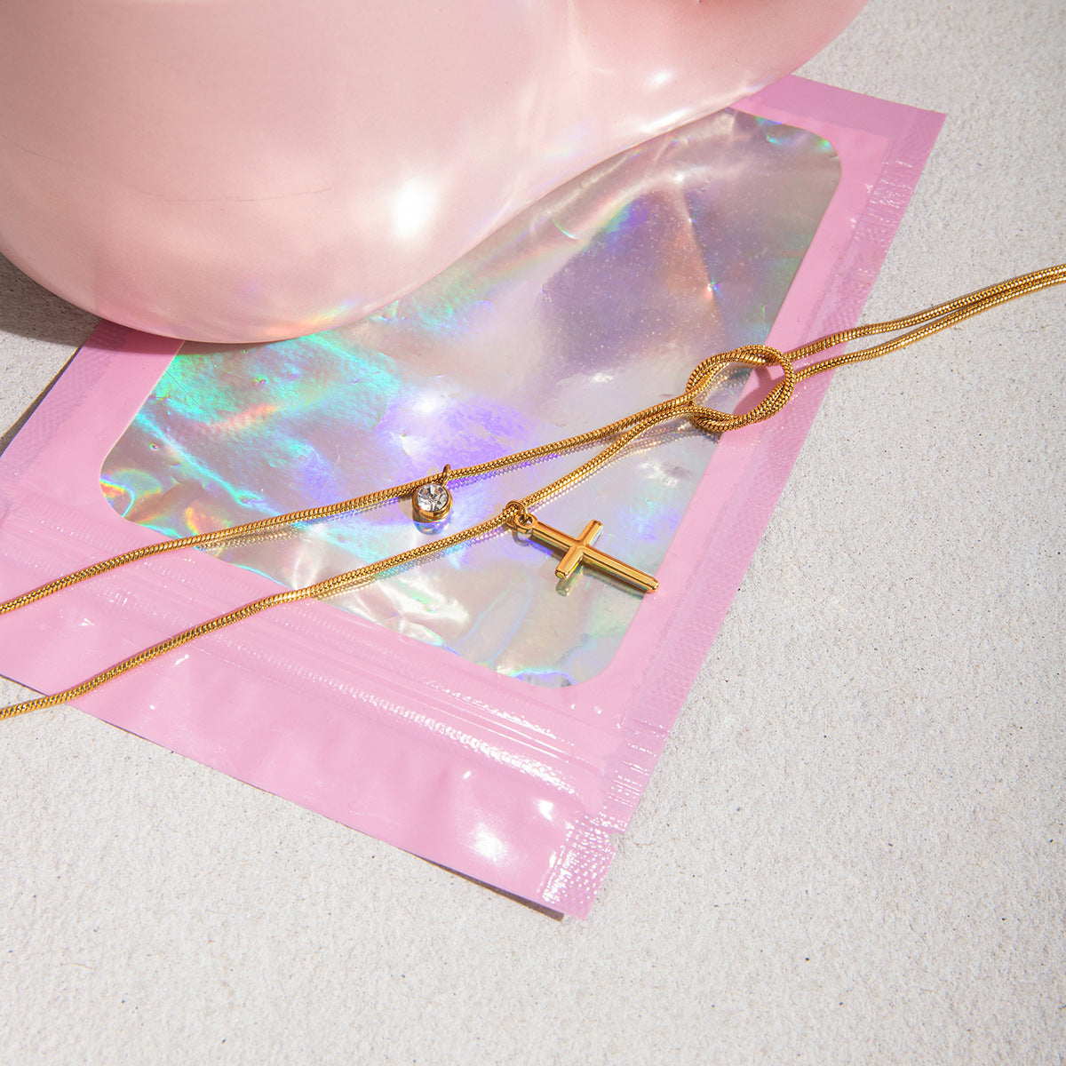 2H Cross Necklace Collarbone Chain Non-Fading Stainless Steel Jewelry for Women