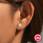 New925Pure Silver Classic Simple Round Shape C Stud Earrings with Inlaid Diamonds, Minimalist Design Sense, Korean and Japanese Style