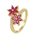 Gold-Plated Brass Floral Red CZ Ring styled for independent jewelry boutiques — jewelry finish and design detail
