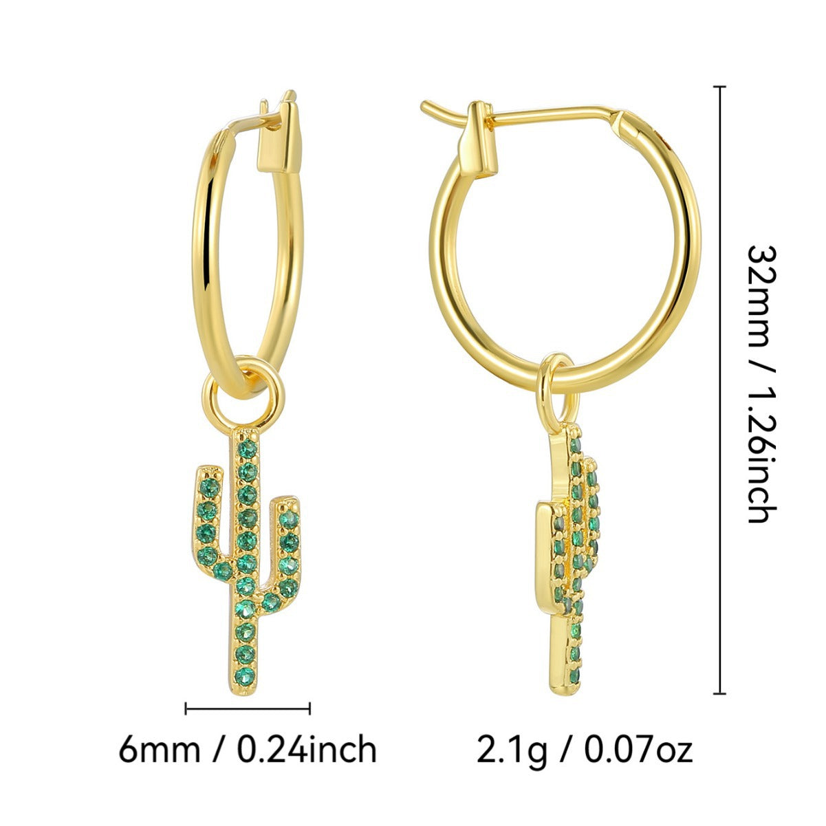 E0806 Creative Design Earrings for Women Cactus Green Zirconia Drop Earrings