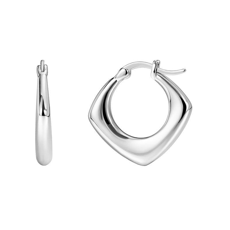 E0294 Solid Texture Hoop Earrings Geometric Hollow Square Earrings Women's Fashion Stud Earrings